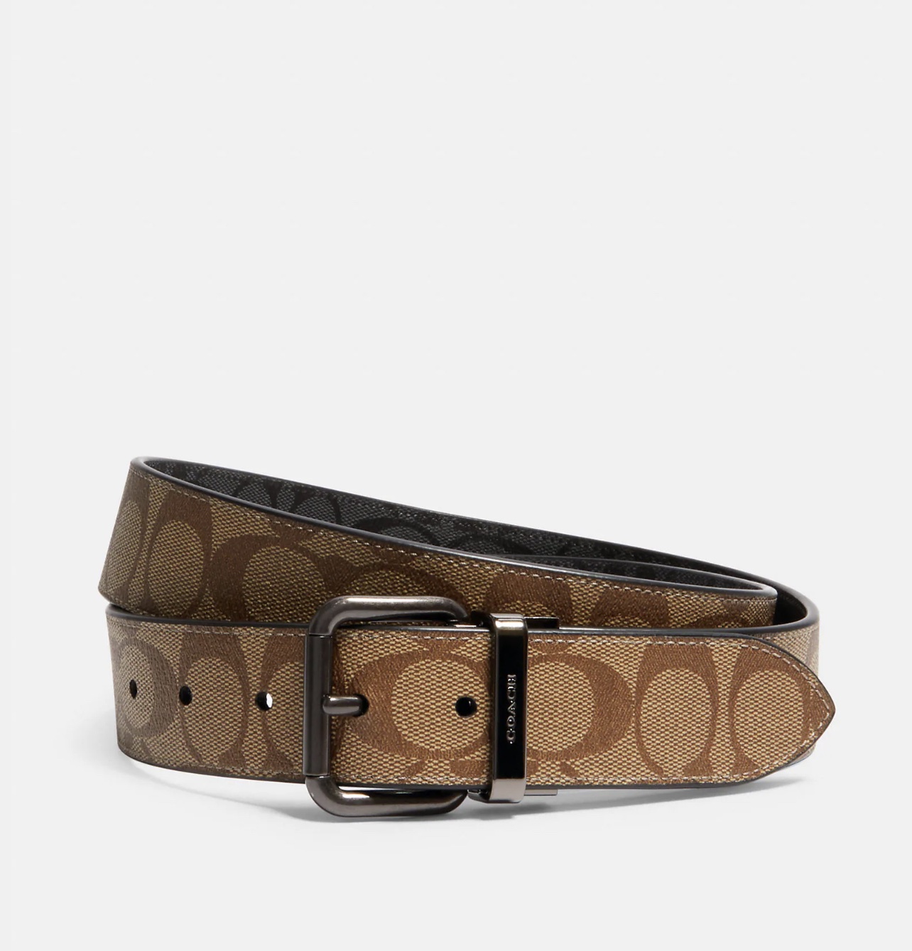 Coach Roller Buckle Cut To Size Reversible Belt in Signature Tan/Charcoal, 38 Mm (5951