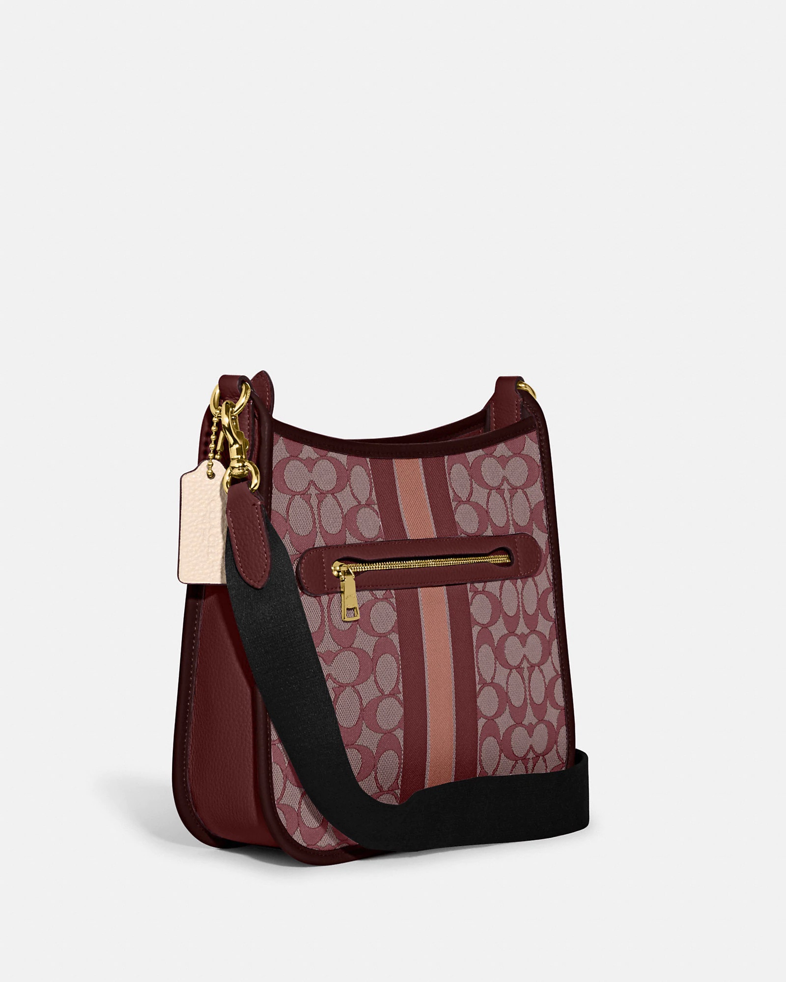 Coach Dempsey File Bag In Signature Jacquard With Stripe And Coach Patch in Wine Multi