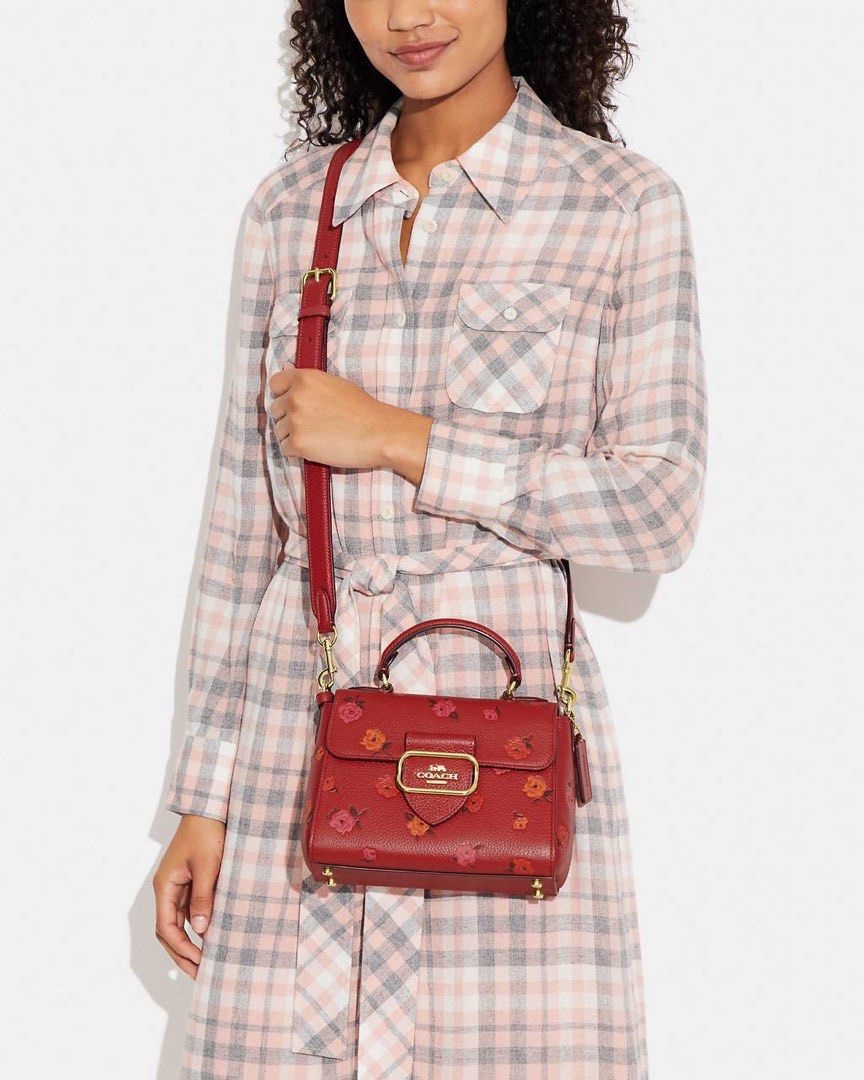 Coach Top Handle Satchel With Peony Print in Red Apple Multi