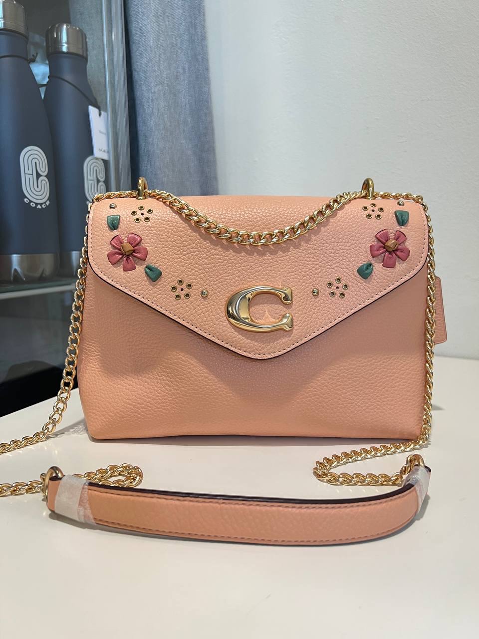 [CLEARANCE] Coach Tammie Shoulder Bag with Floral Whipstitch in Faded Blush Exclusively USA
