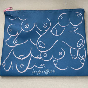 Blue and pink Boob Bag on a white background