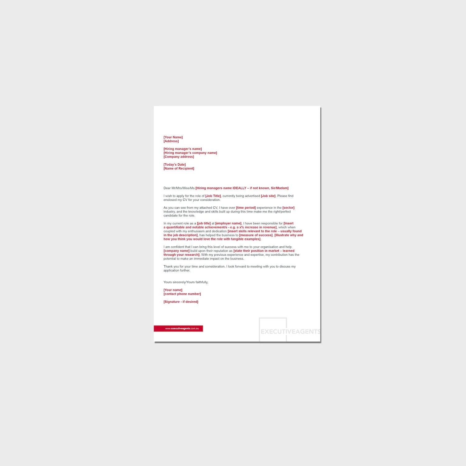 OnePage Cover Letter / Selection Criteria Writing Service Executive