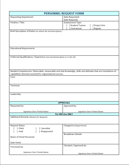 Personnel Request Form ExeQserve