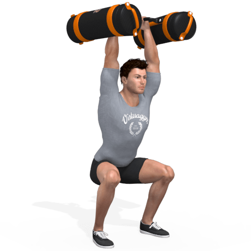 Sandbag Squat Double Overhead Video Exercise Guide