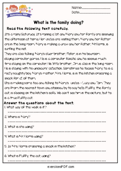 Present Continuous Reading Comprehension - Exercises PDF