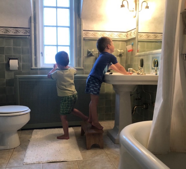 What I say when my toddler twins frantically run to the bathroom.