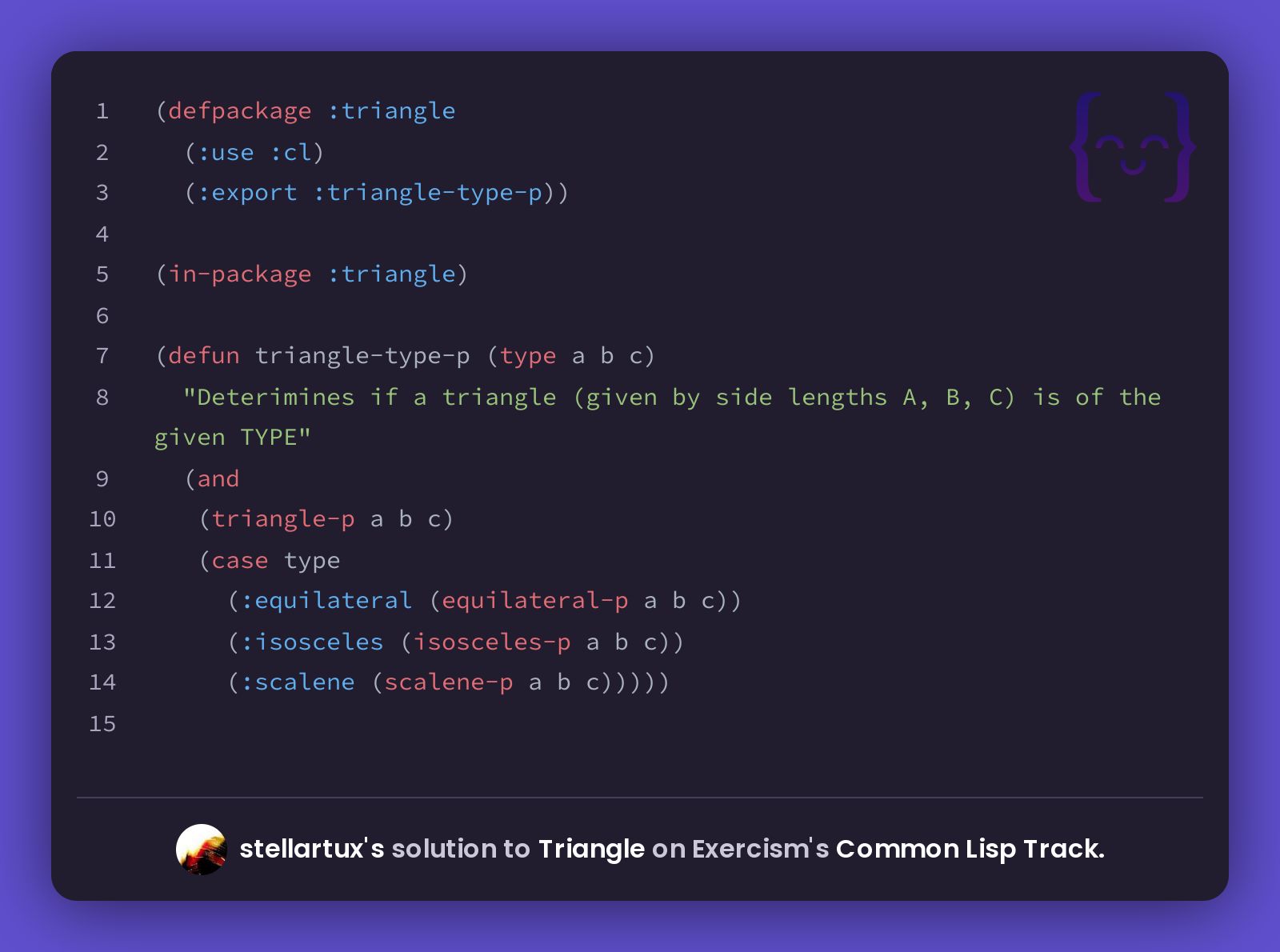 stellartux's solution for Triangle in Common Lisp on Exercism