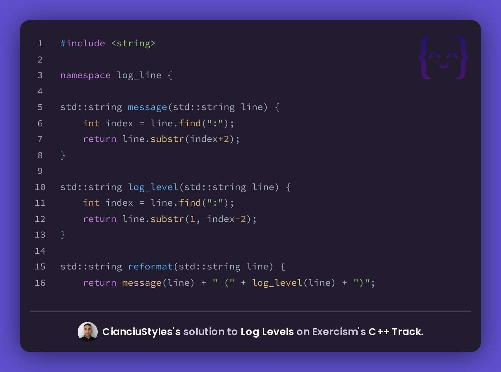 CianciuStyles's solution for Log Levels in C++ on Exercism