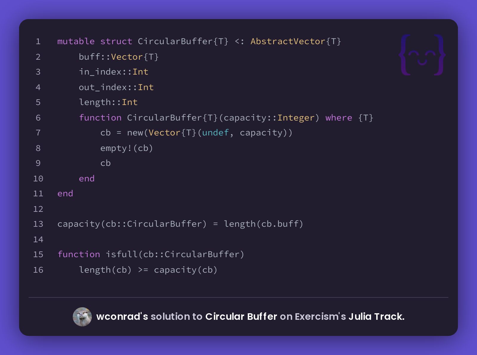 wconrad's solution for Circular Buffer in Julia on Exercism