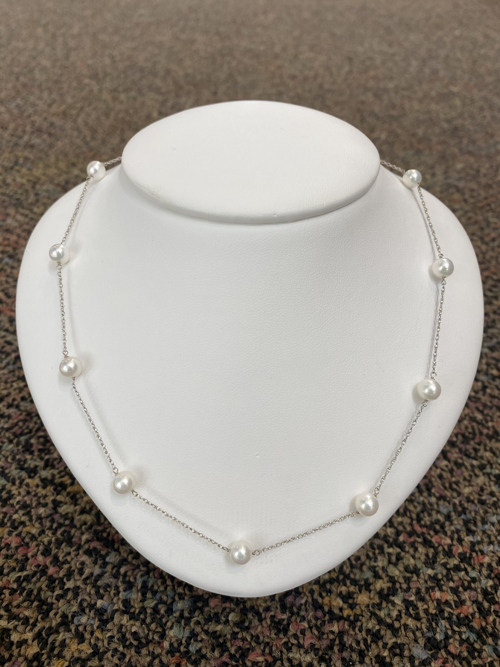 14k White Gold Genuine 6 MM Cultured Freshwater Pearl Tin Cup Necklace Exeter Jewelers