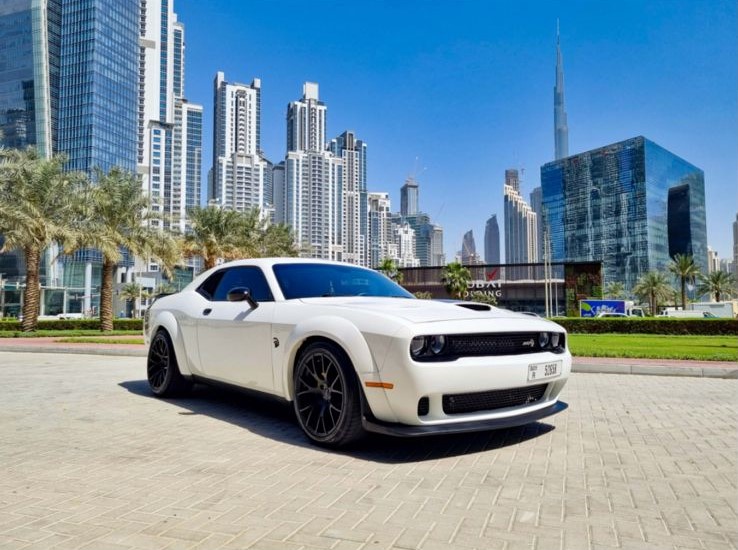 Rent dodge challenger rt demon widebody WHITE 2021 Dubai Sports Car