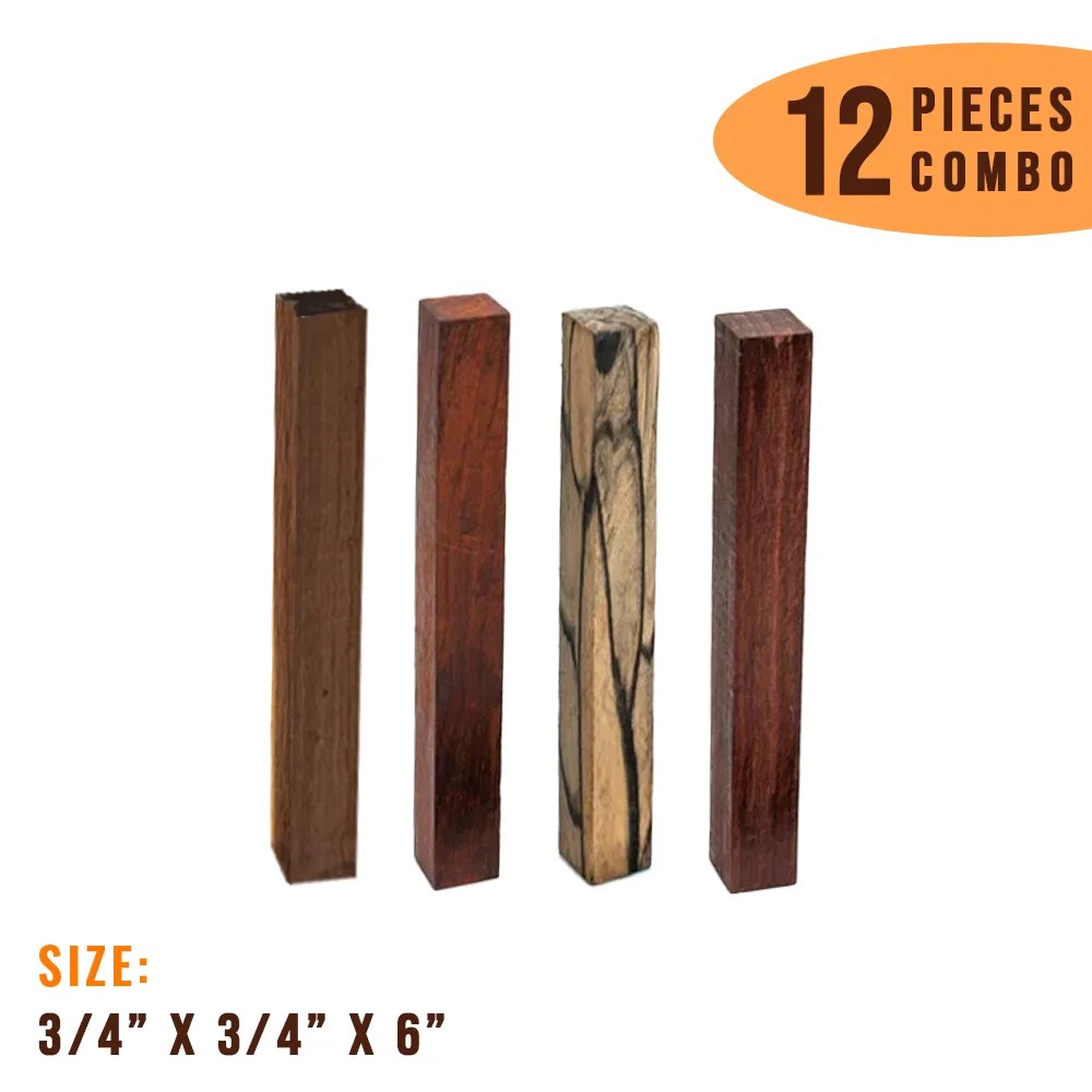 Combo Pack of 12, Exotic Wood Pen Blanks 3/4"x 3/4"x 6"(Cocobolo,Hondu