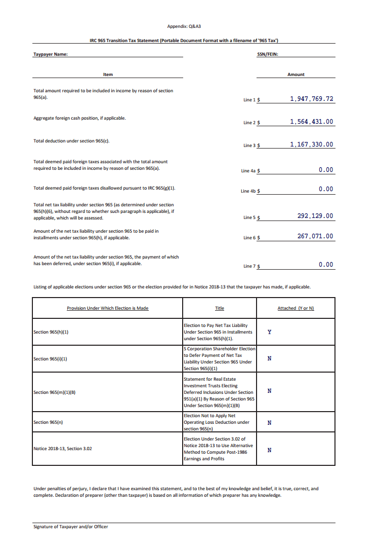 Section 965 Calculator Report Expat Tax Tools