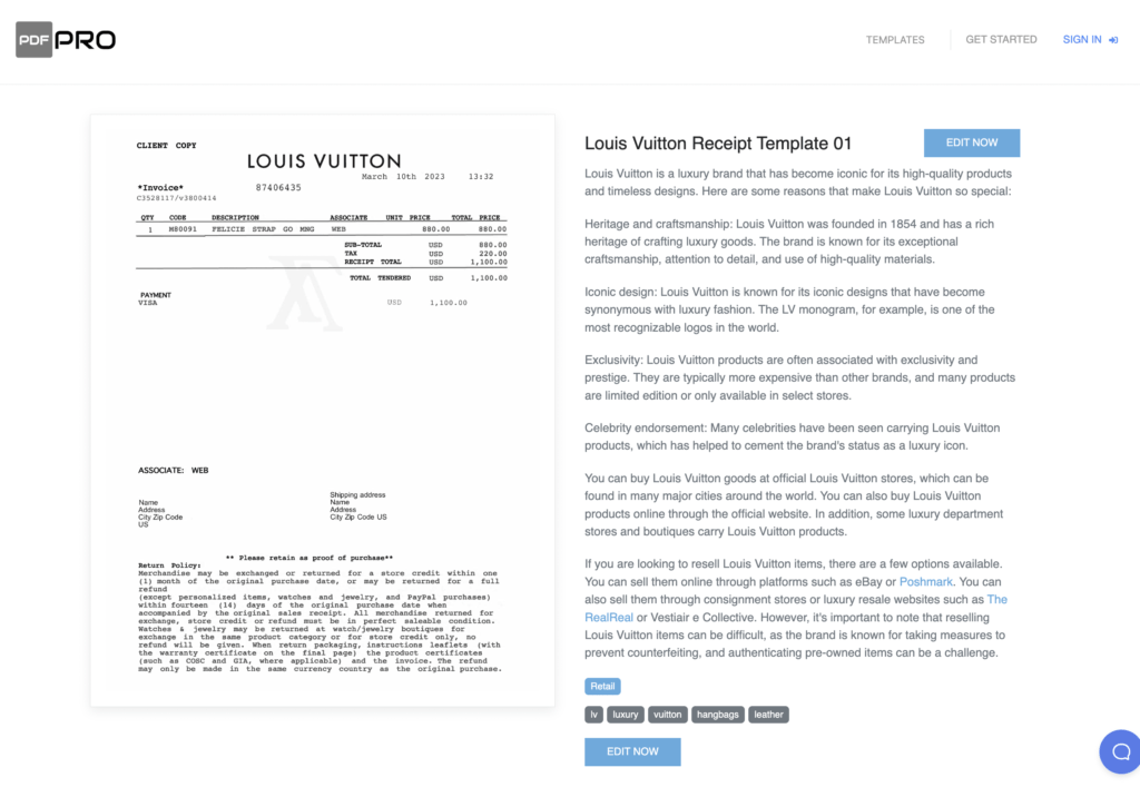 Do you need a fake Louis Vuitton receipt? expenseFAST