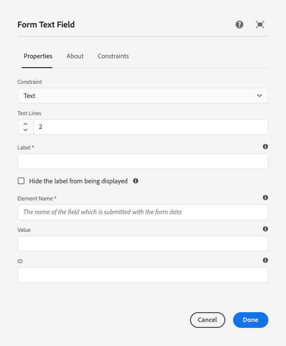 Form Text Component Adobe Experience Manager