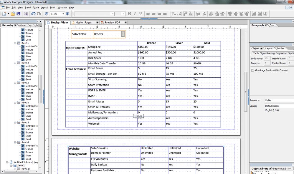 show/hide columns of a table based on drop down Adobe Experience