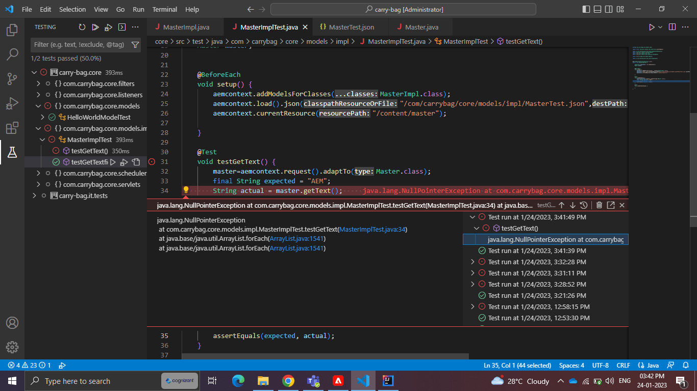 Solved Getting Null Pointer Exception while running the J... Adobe