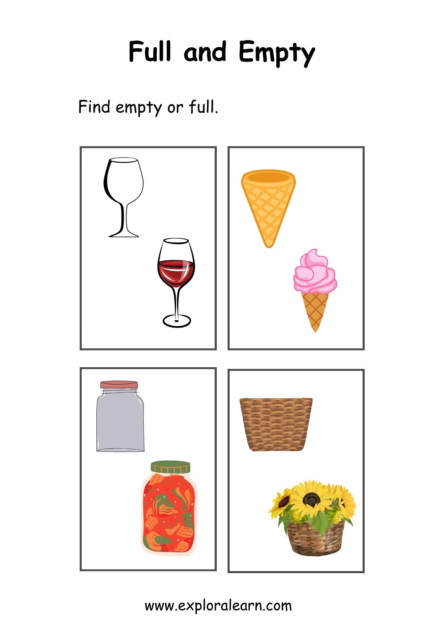 Full and Empty Comparison Worksheets for Preschool and Kindergarten 2