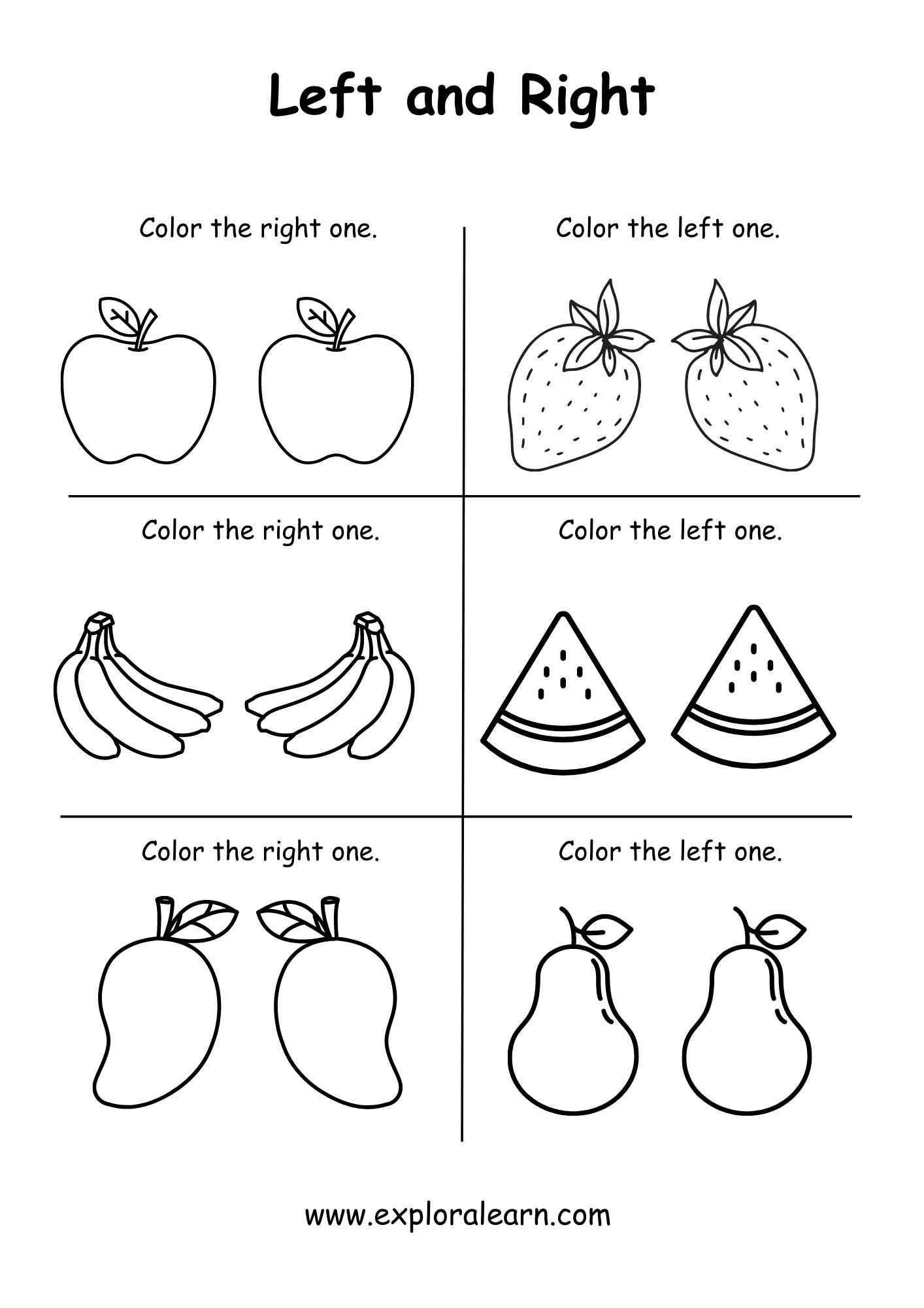 Left and Right Comparison Worksheets for Preschool and Kindergarten 2