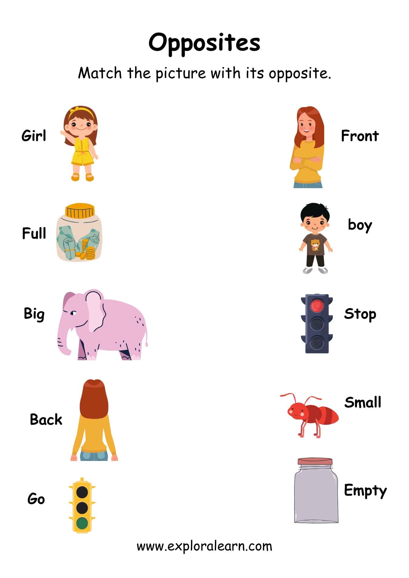 Opposites Comparison Worksheets for Preschool and Kindergarten 2 to 6