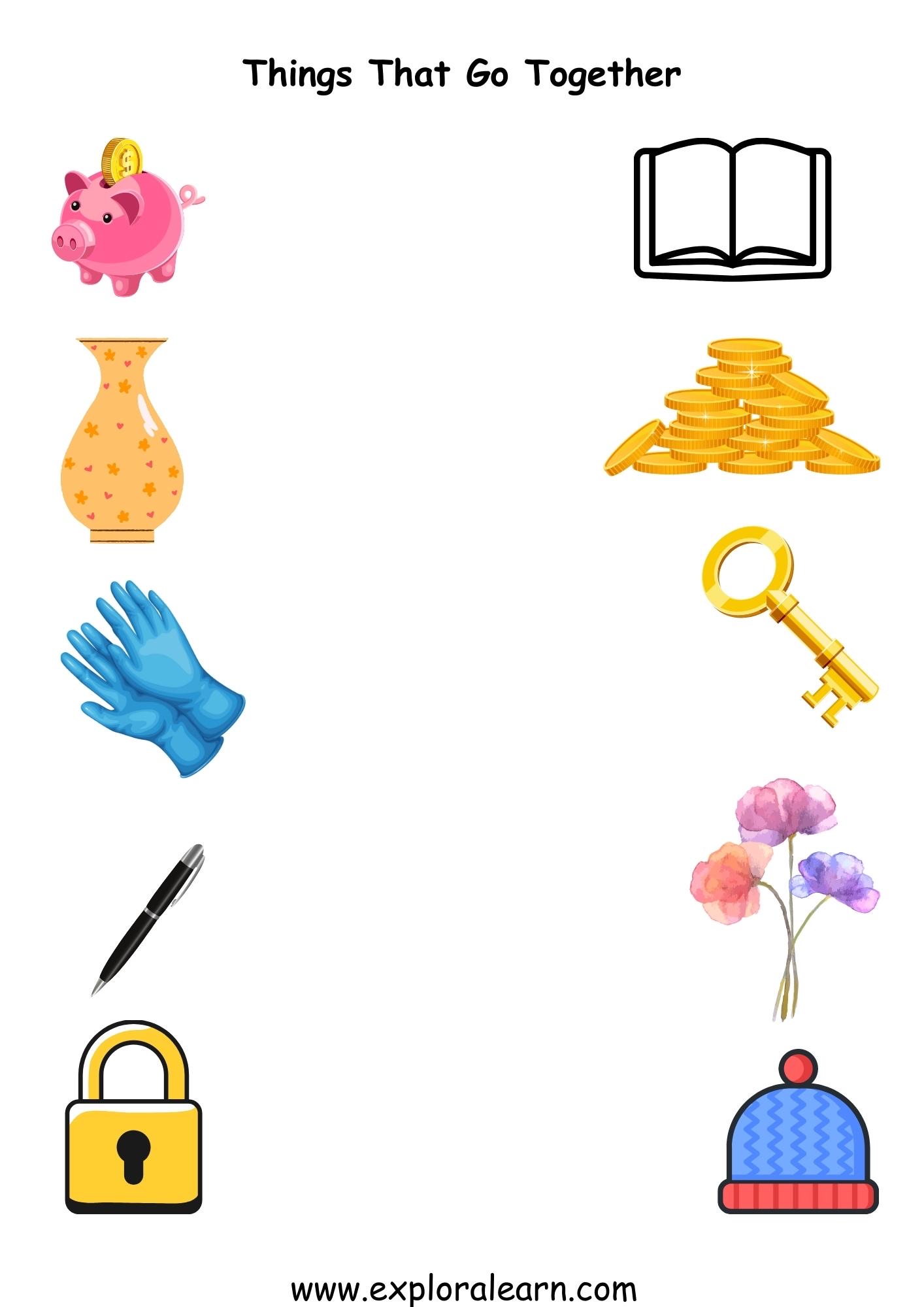 Things That Go Together Worksheets for Preschool and Kindergarten 2 to