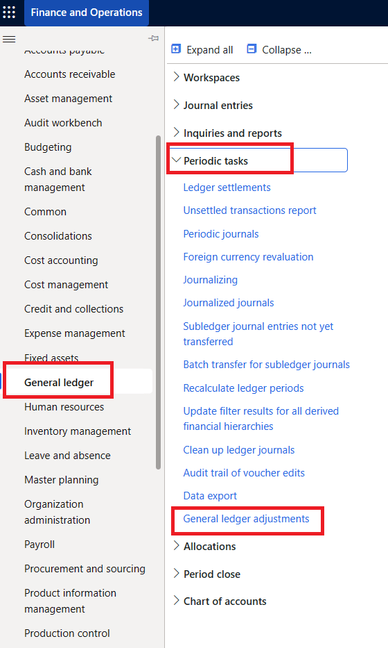 General ledger adjustments feature in Microsoft Dynamics 365 finance
