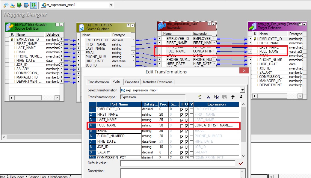 How to concatenate the first and last name Expression Transformation