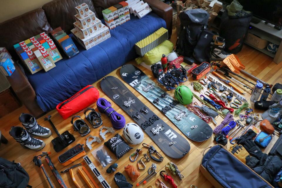 Incredible Layout of All The Gear You Need to Splitboard Denali