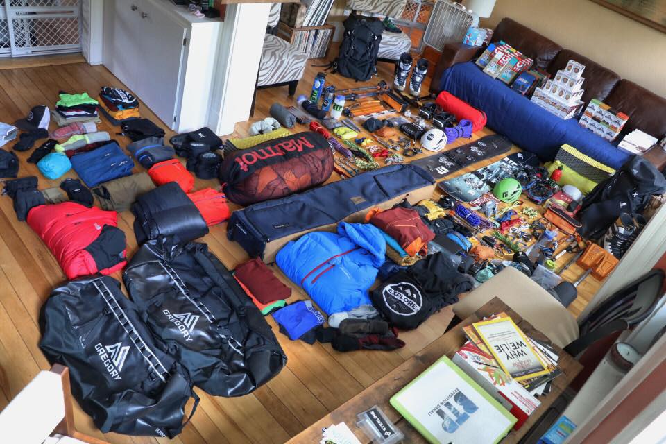 Incredible Layout of All The Gear You Need to Splitboard Denali