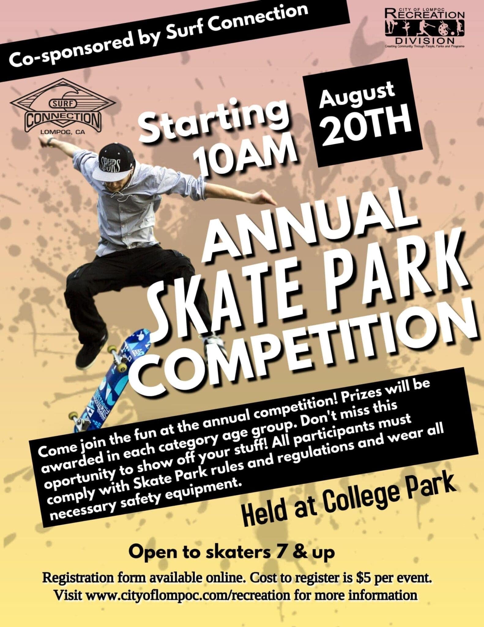 Lompoc Parks and Recreation's Annual Skateboard Competition Lompoc Skate Park; August 20, 2022