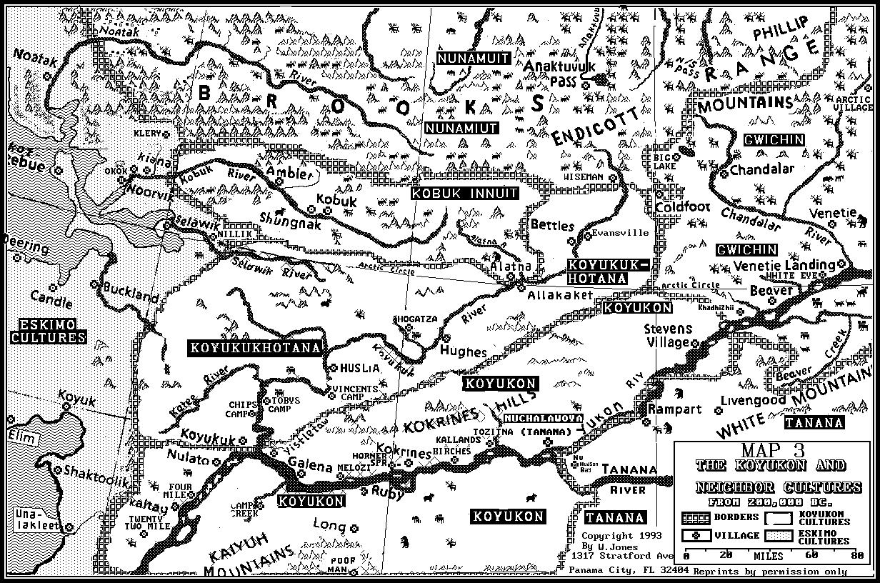 Map of the territory of the Koyukon and neighboring peoples in Alaska