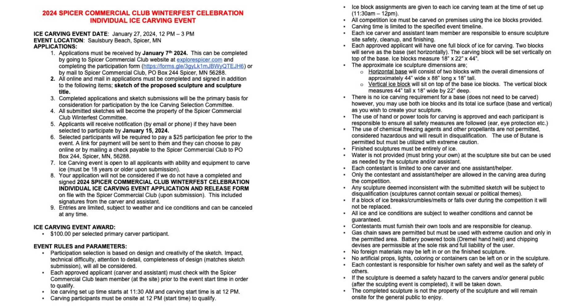 WinterFest Ice Carving Event Spicer, MN