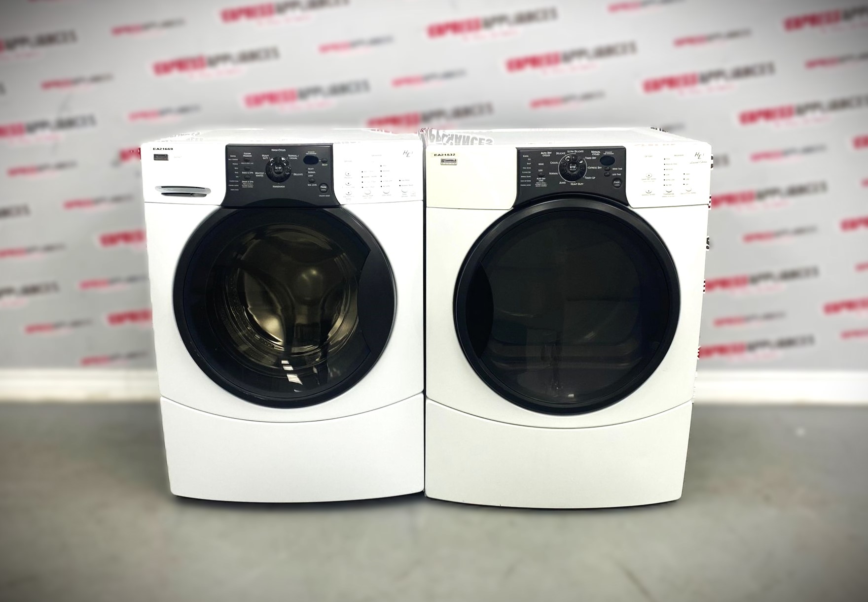 Used Kenmore 27” Front Load Washer and Dryer Set 110.458624 110