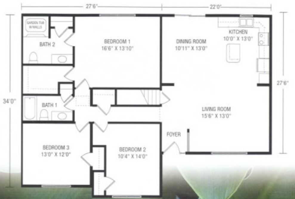 Quincy 1567 Square Foot Ranch Floor Plan