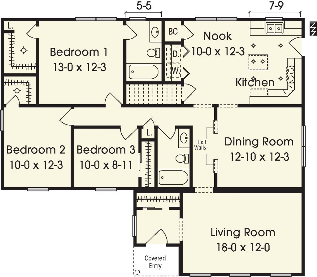 Washburn II 1500 Square Foot Ranch Floor Plan