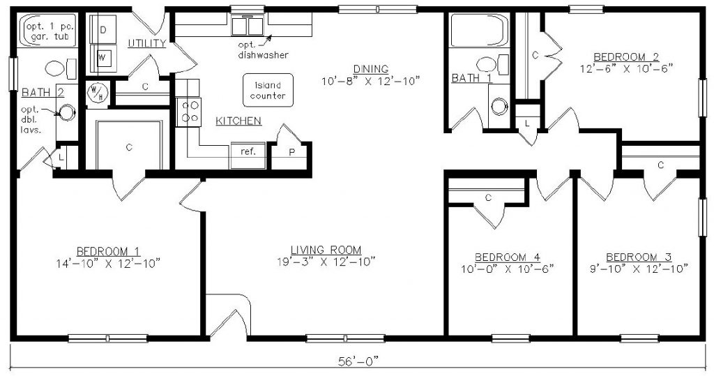 Edgewood 1531 Square Foot Ranch Floor Plan