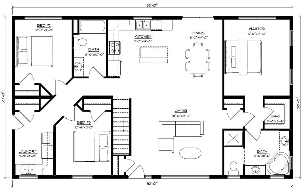 Redwood 1560 Square Foot Ranch Floor Plan