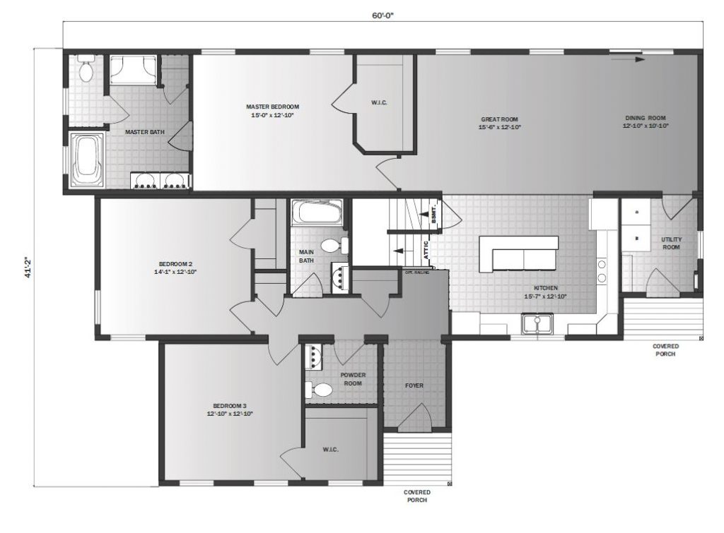 Asheville 1980 Square Foot Ranch Floor Plan