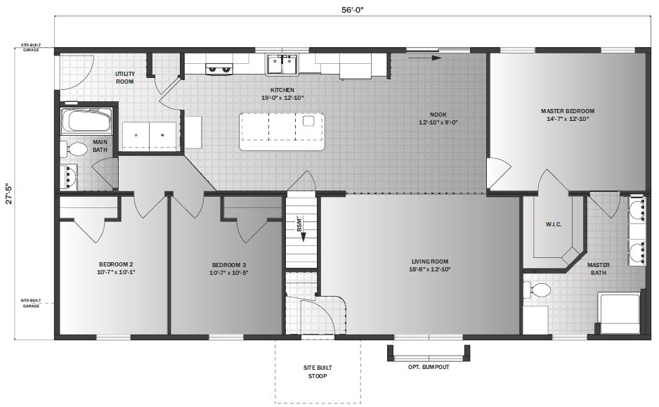 Bridgeport II 1525 Square Foot Ranch Floor Plan