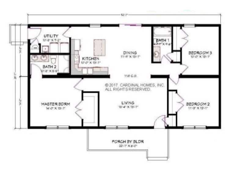 Riley 1456 Square Foot Ranch Floor Plan