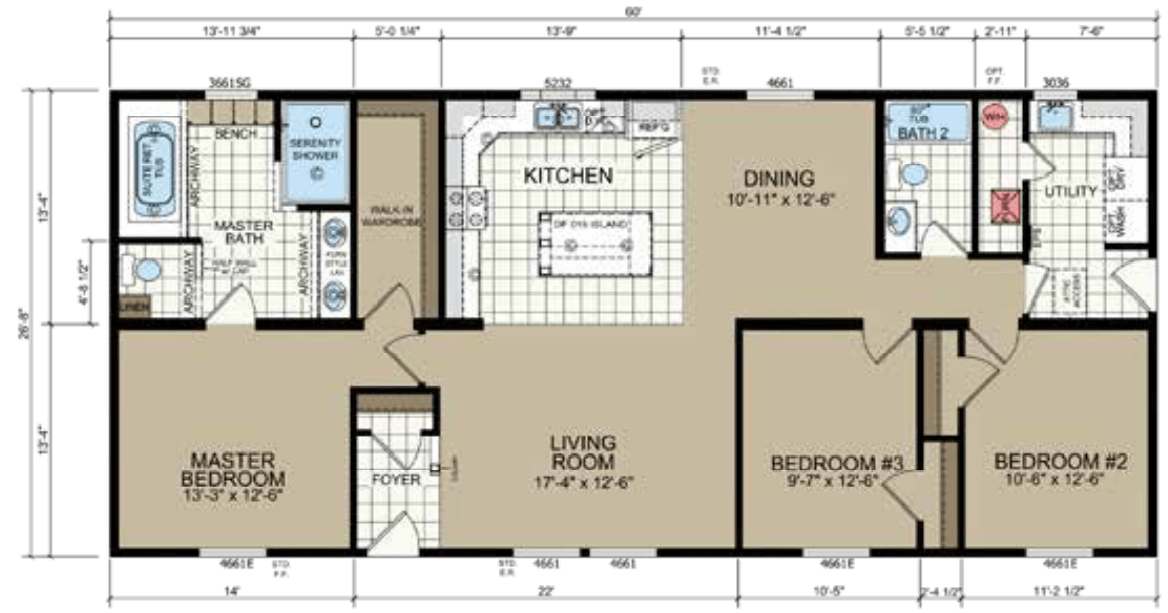 Auburn 1680 Square Foot Ranch Floor Plan