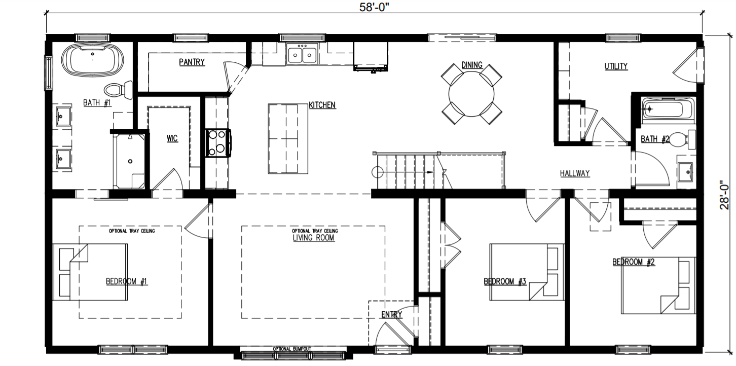 Dawson 1624 Square Foot Ranch Floor Plan