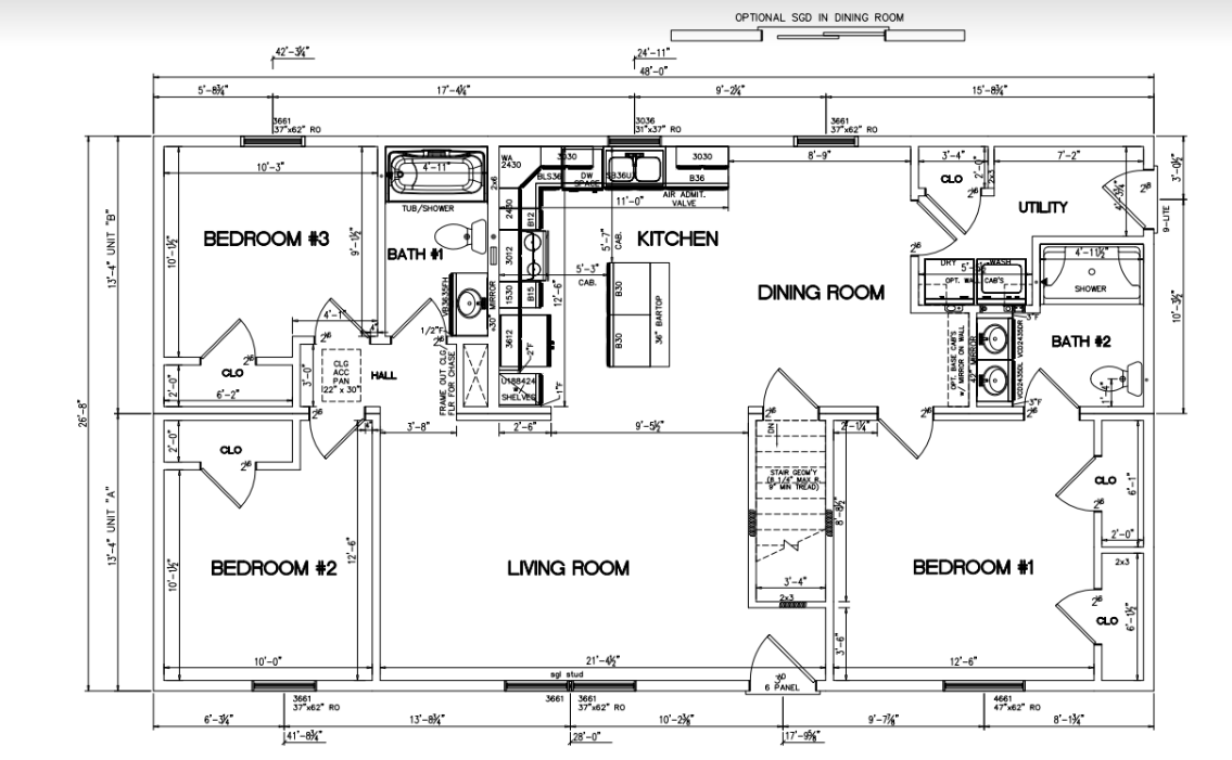 Oberlin 1280 Square Foot Ranch Floor Plan