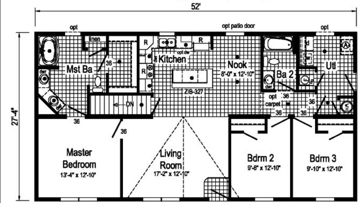 Saddlewood 1421 Square Foot Ranch Floor Plan