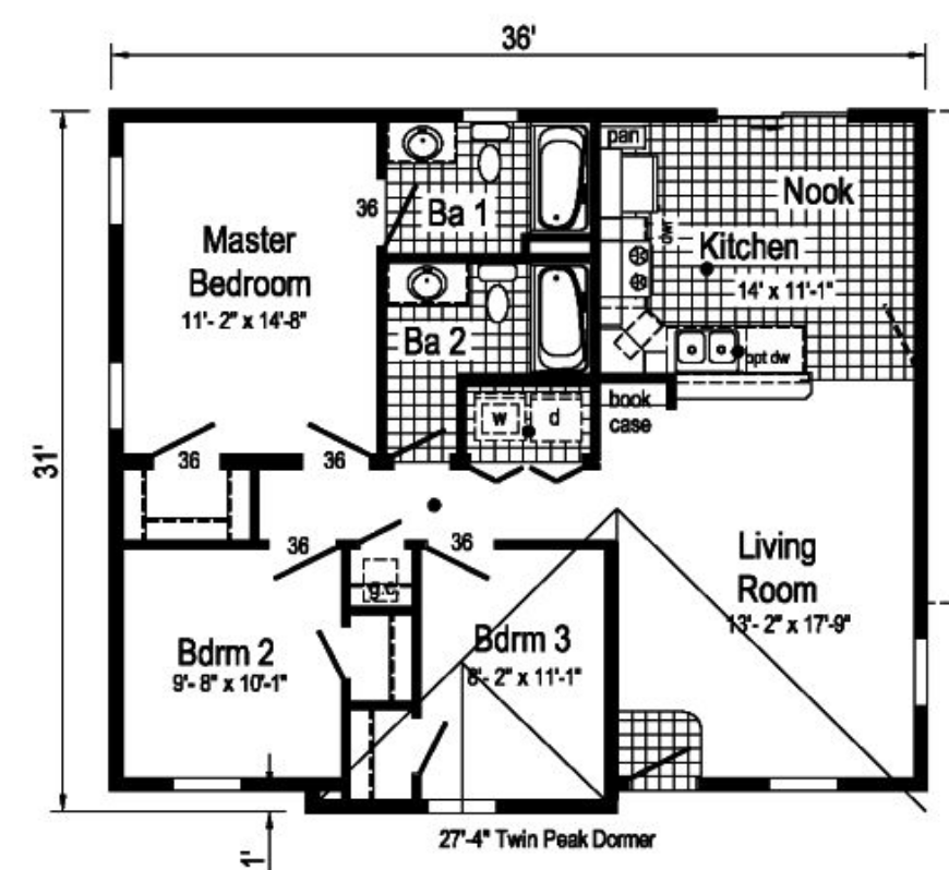 Walworth 1093 Square Foot Ranch Floor Plan