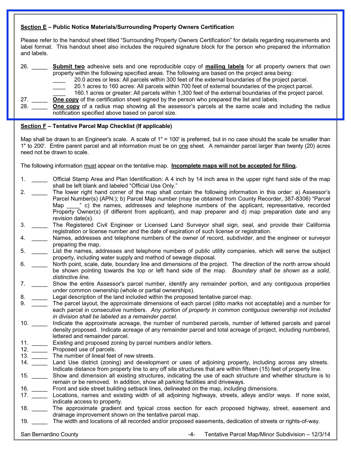 County of San Bernardino Surrounding Property Owners Certification