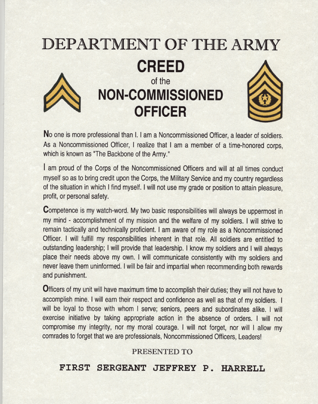 NonCommissioned Officers Creed, Army