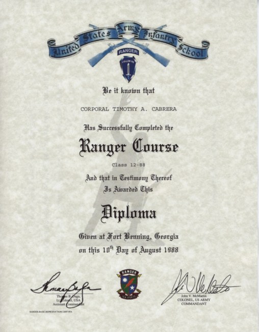 Ranger Training Certification Non Resident Program certificate