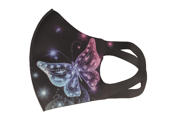 Give them a fairy fantasy in this face mask that has a fishnet overlay, stretchy ear loops, and 3d butterfly appliques all over. 3d Butterflies Face Mask Expert Marketing Inc