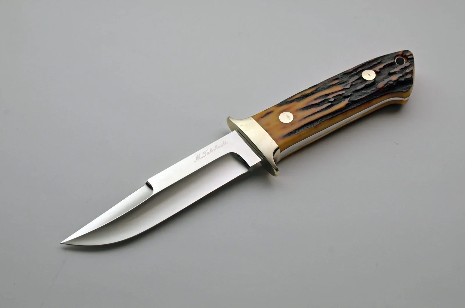 Takahashi Loveless style Amber Stag Chute Knife Exquisite Knives